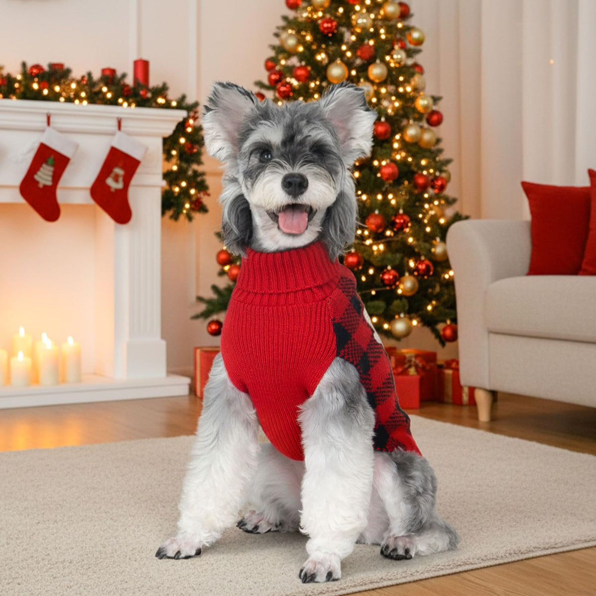 KYEESE Dog Christmas Sweater for Medium Large Dogs, Buffalo Plaid Reindeer