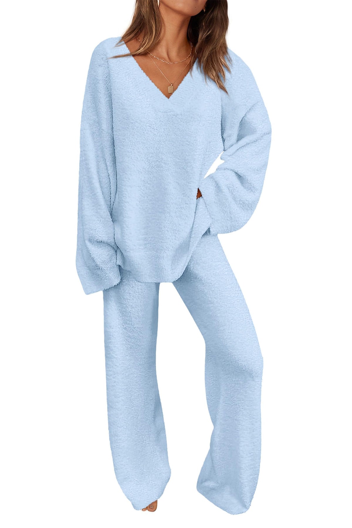 PRETTYGARDEN Lounge Sets for Women Fall 2 Piece Fuzzy Sweater Pajama Set