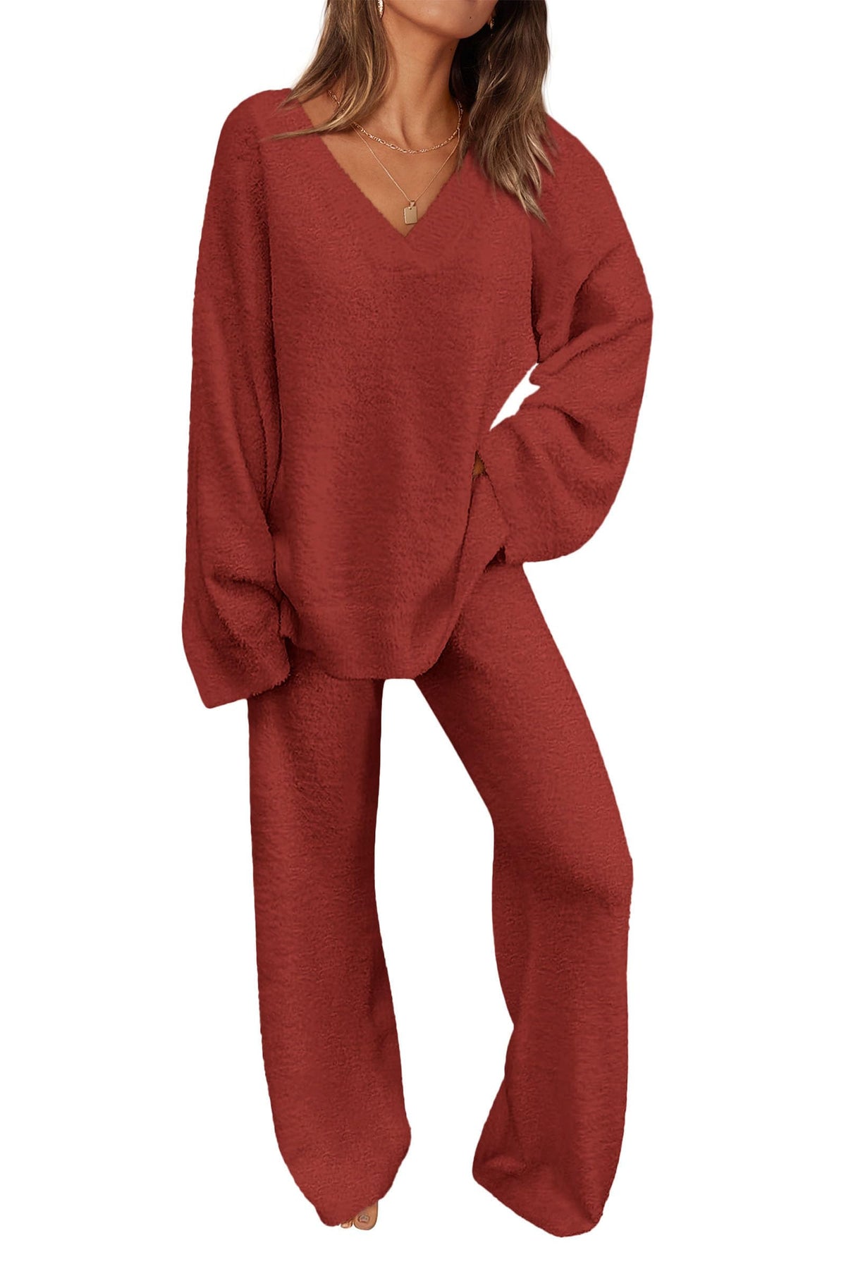 PRETTYGARDEN Lounge Sets for Women Fall 2 Piece Fuzzy Sweater Pajama Set