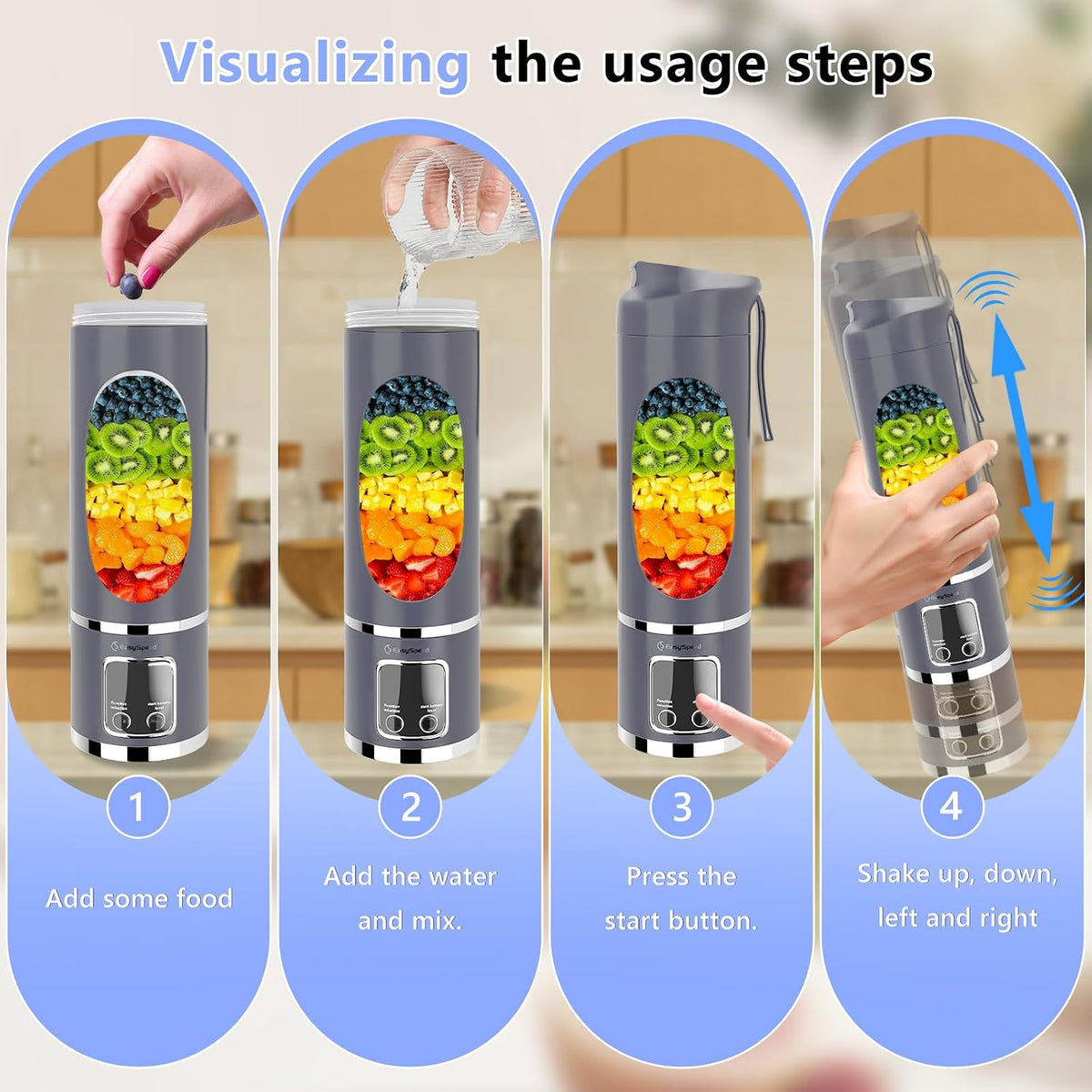 EASYSPEED Portable Blender Electric USB-C, 500ML Personal Juicer for Shakes, 12 Blades, 1500mAh Rechargeable, BPA Free, 18oz Small Blender with Leakproof Lid & Sip Spout, Mixing, Compact