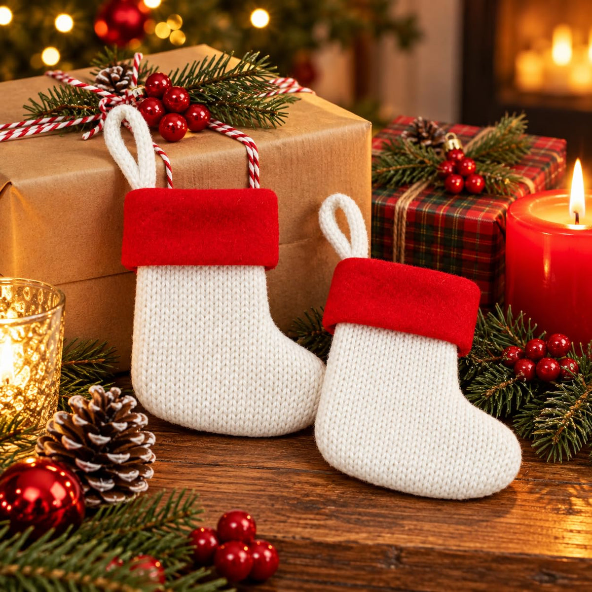 6 Pack Christmas Stockings18 Large Red Plush Christmas Stockings with White Faux Fur Cuff, Soft Thick Xmas Hanging Stockings for Fireplace Mantel, Family Holiday Decorations