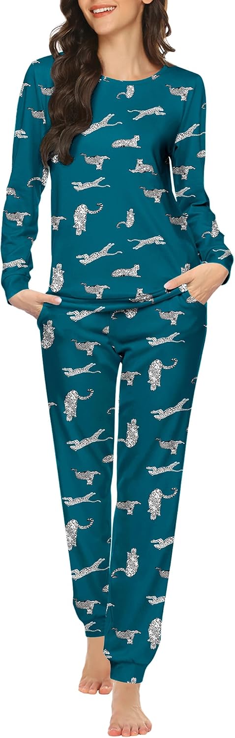 Ekouaer Womens Jogger Pajama Sets Long Sleeve Sleepwear Lounge Sets XS-XXL