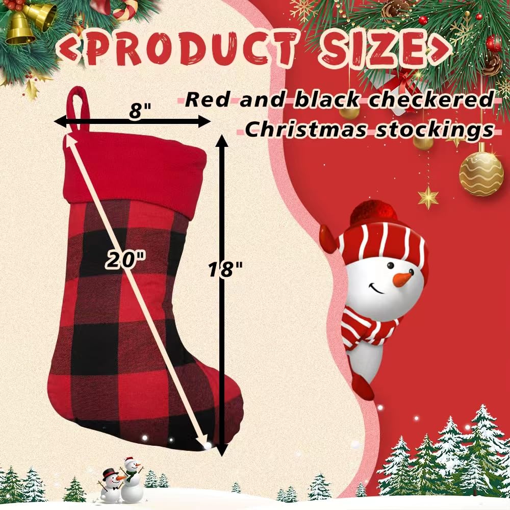 6 Pack Christmas Stockings18 Large Red Plush Christmas Stockings with White Faux Fur Cuff, Soft Thick Xmas Hanging Stockings for Fireplace Mantel, Family Holiday Decorations