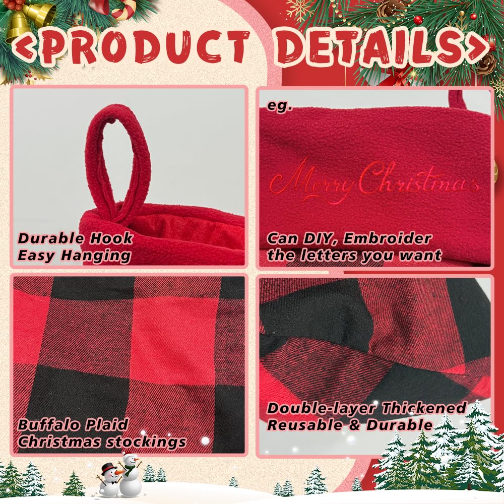6 Pack Christmas Stockings18 Large Red Plush Christmas Stockings with White Faux Fur Cuff, Soft Thick Xmas Hanging Stockings for Fireplace Mantel, Family Holiday Decorations