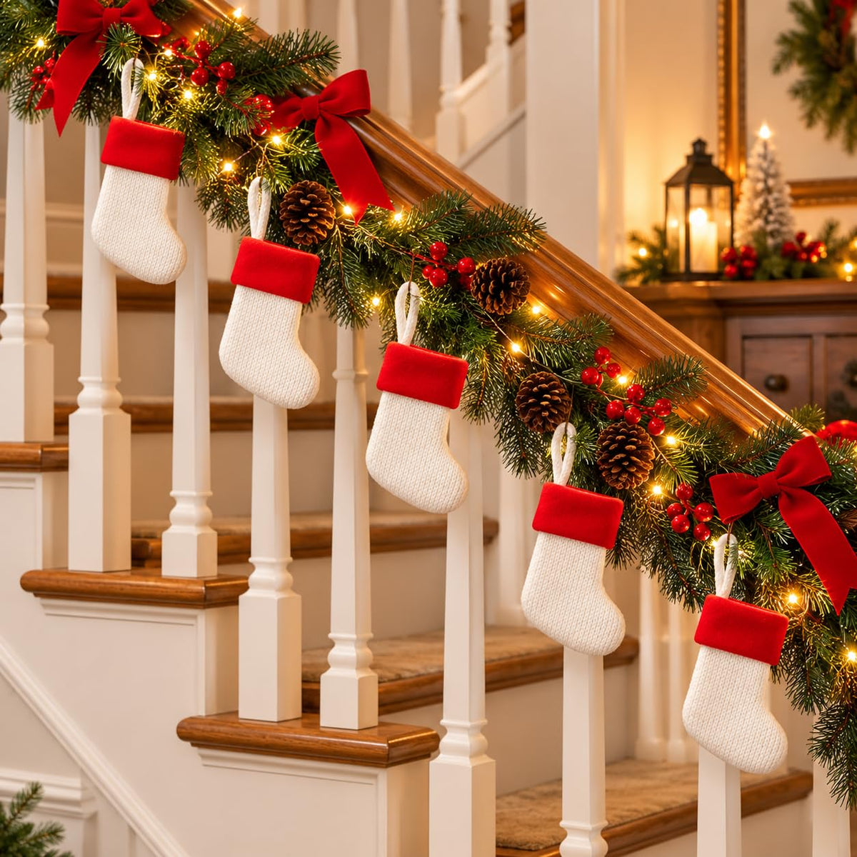 6 Pack Christmas Stockings18 Large Red Plush Christmas Stockings with White Faux Fur Cuff, Soft Thick Xmas Hanging Stockings for Fireplace Mantel, Family Holiday Decorations