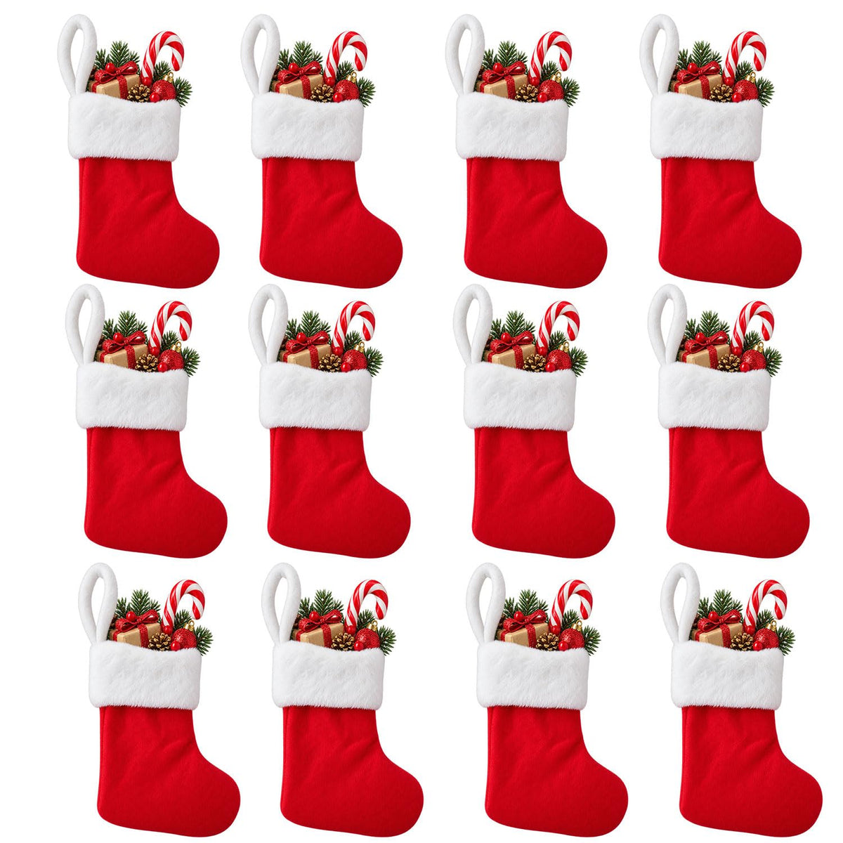 6 Pack Christmas Stockings18 Large Red Plush Christmas Stockings with White Faux Fur Cuff, Soft Thick Xmas Hanging Stockings for Fireplace Mantel, Family Holiday Decorations
