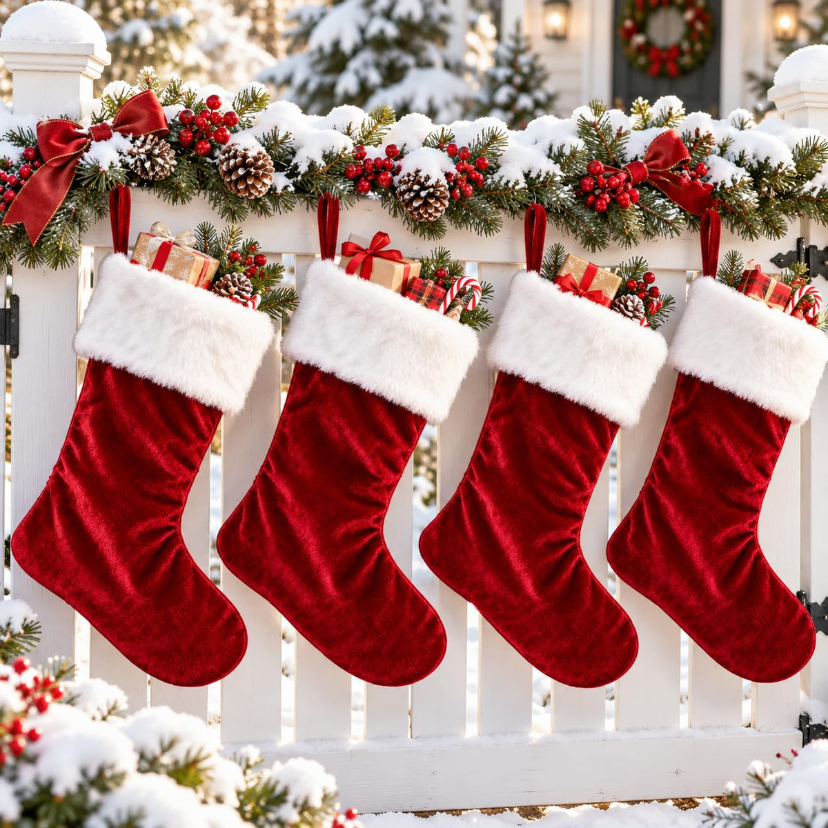 6 Pack Christmas Stockings18 Large Red Plush Christmas Stockings with White Faux Fur Cuff, Soft Thick Xmas Hanging Stockings for Fireplace Mantel, Family Holiday Decorations
