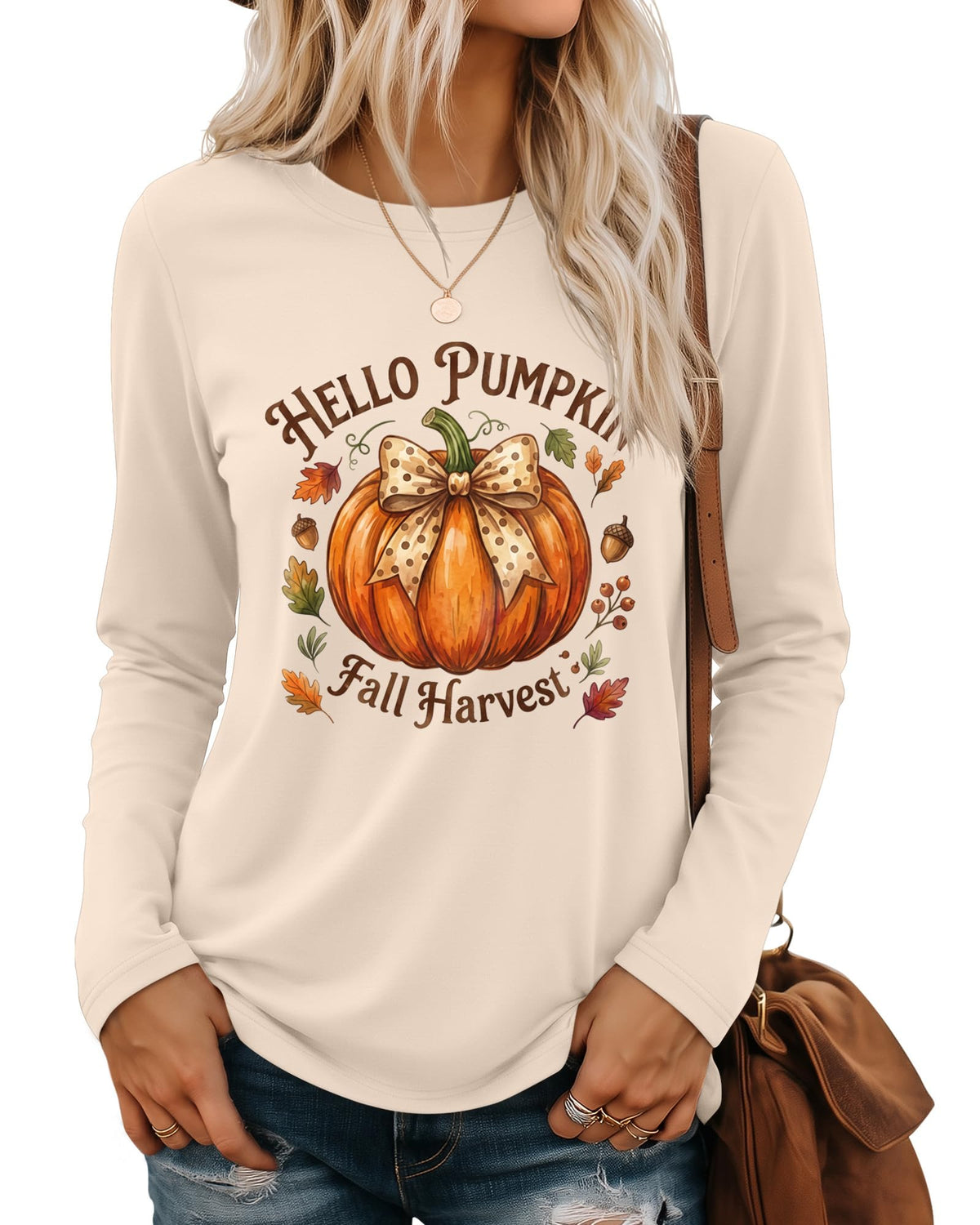 Huukeay Fall Shirts for Women Pumpkin Long Sleeve Tops