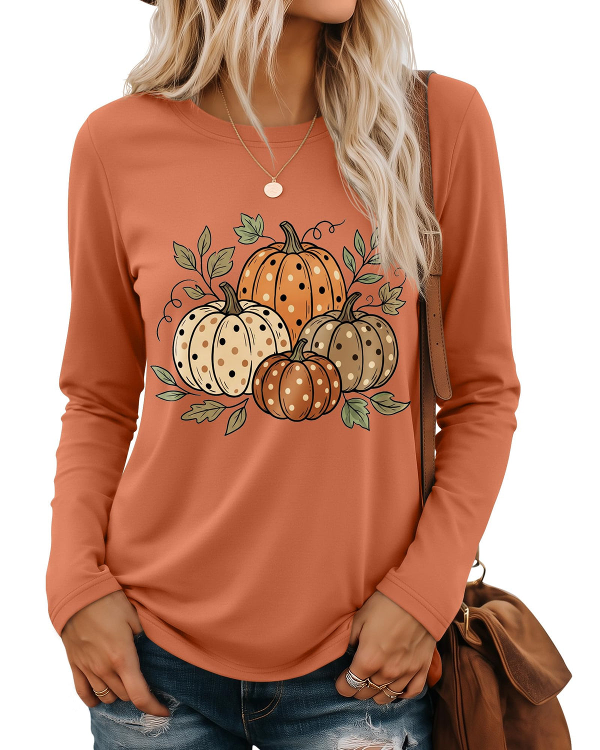 Huukeay Fall Shirts for Women Pumpkin Long Sleeve Tops