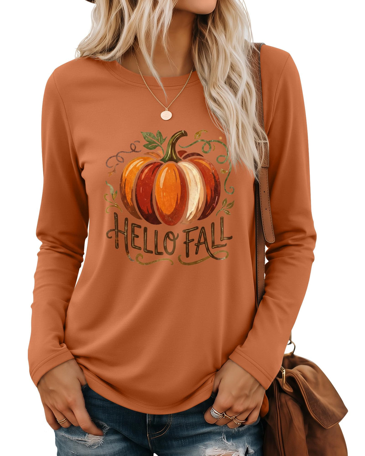Huukeay Fall Shirts for Women Pumpkin Long Sleeve Tops