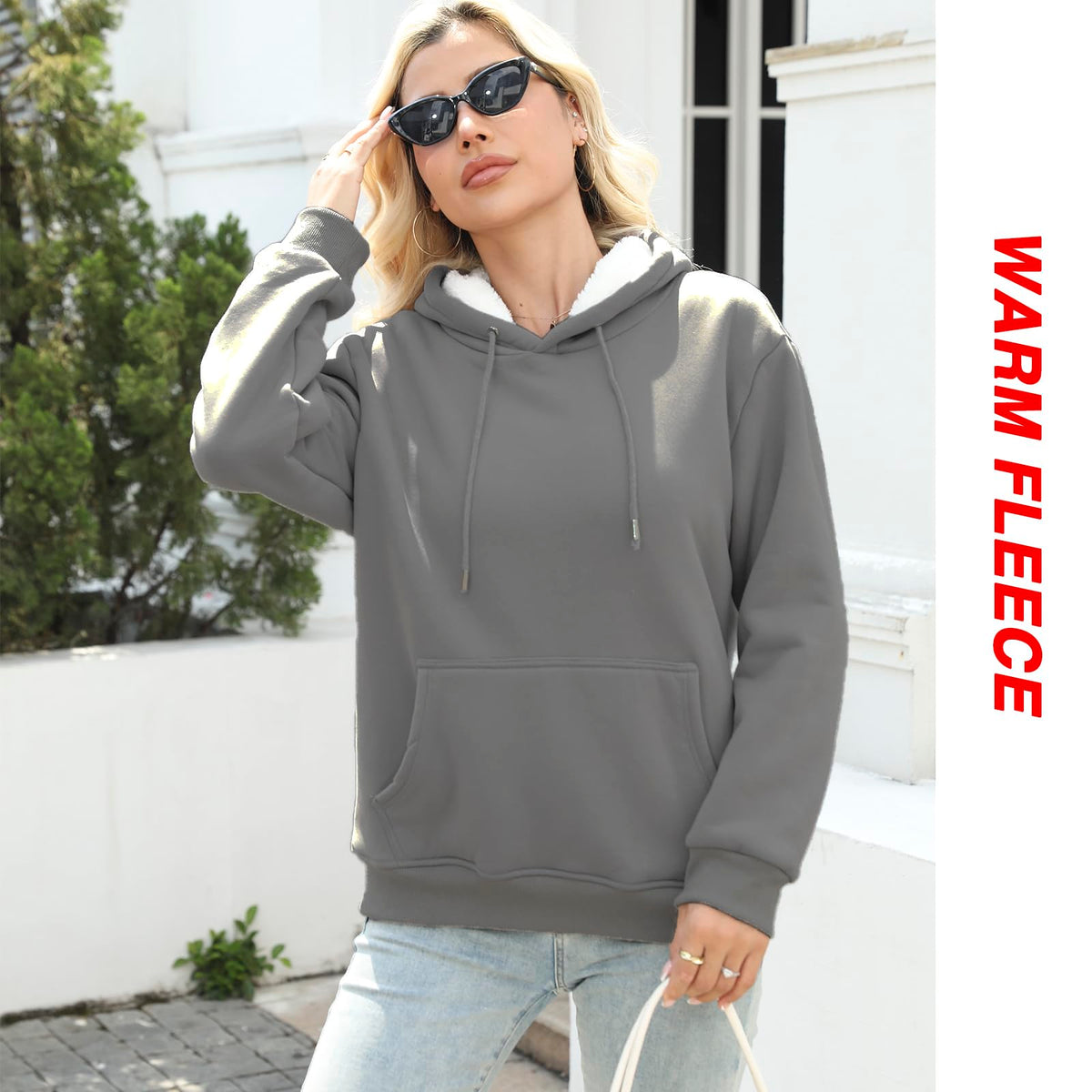 Women's Sherpa Lined Hoodie, Warm Fleece Pullover Sweatshirt with Pocket