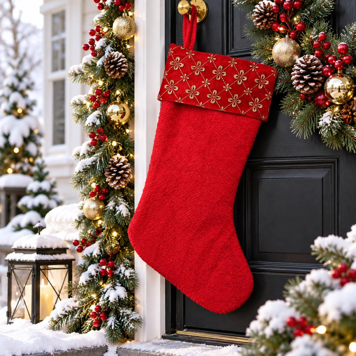 6 Pack Christmas Stockings18 Large Red Plush Christmas Stockings with White Faux Fur Cuff, Soft Thick Xmas Hanging Stockings for Fireplace Mantel, Family Holiday Decorations