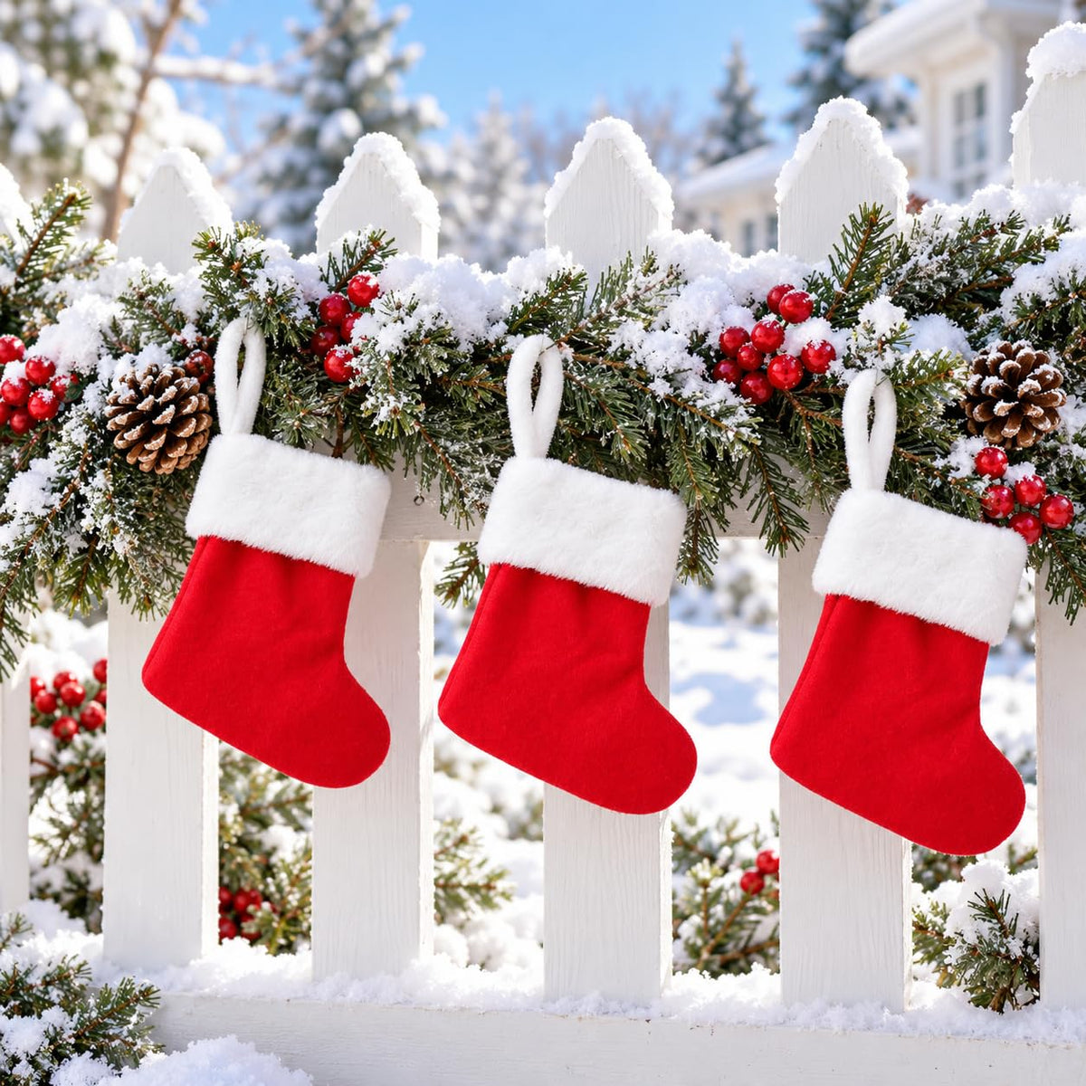 6 Pack Christmas Stockings18 Large Red Plush Christmas Stockings with White Faux Fur Cuff, Soft Thick Xmas Hanging Stockings for Fireplace Mantel, Family Holiday Decorations
