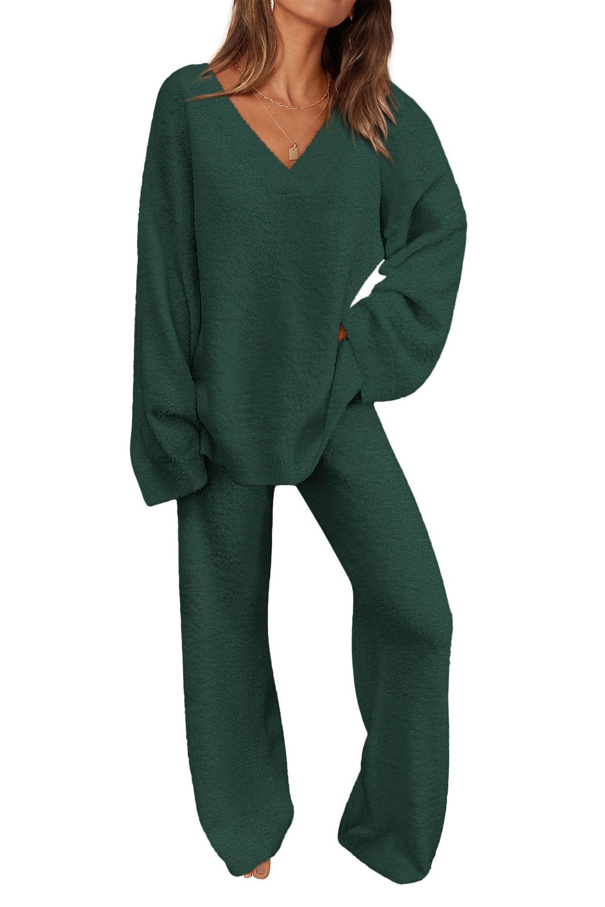 PRETTYGARDEN Lounge Sets for Women Fall 2 Piece Fuzzy Sweater Pajama Set