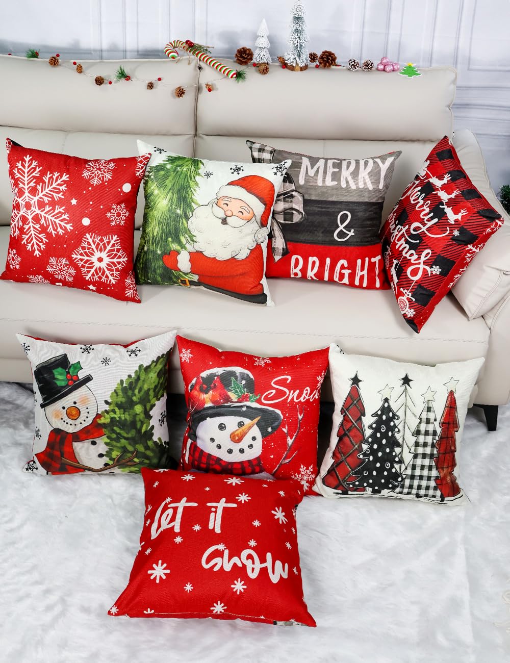 multiwins Christmas Pillow Covers 18x18 4Pcs Double-Sided Print Home Decor