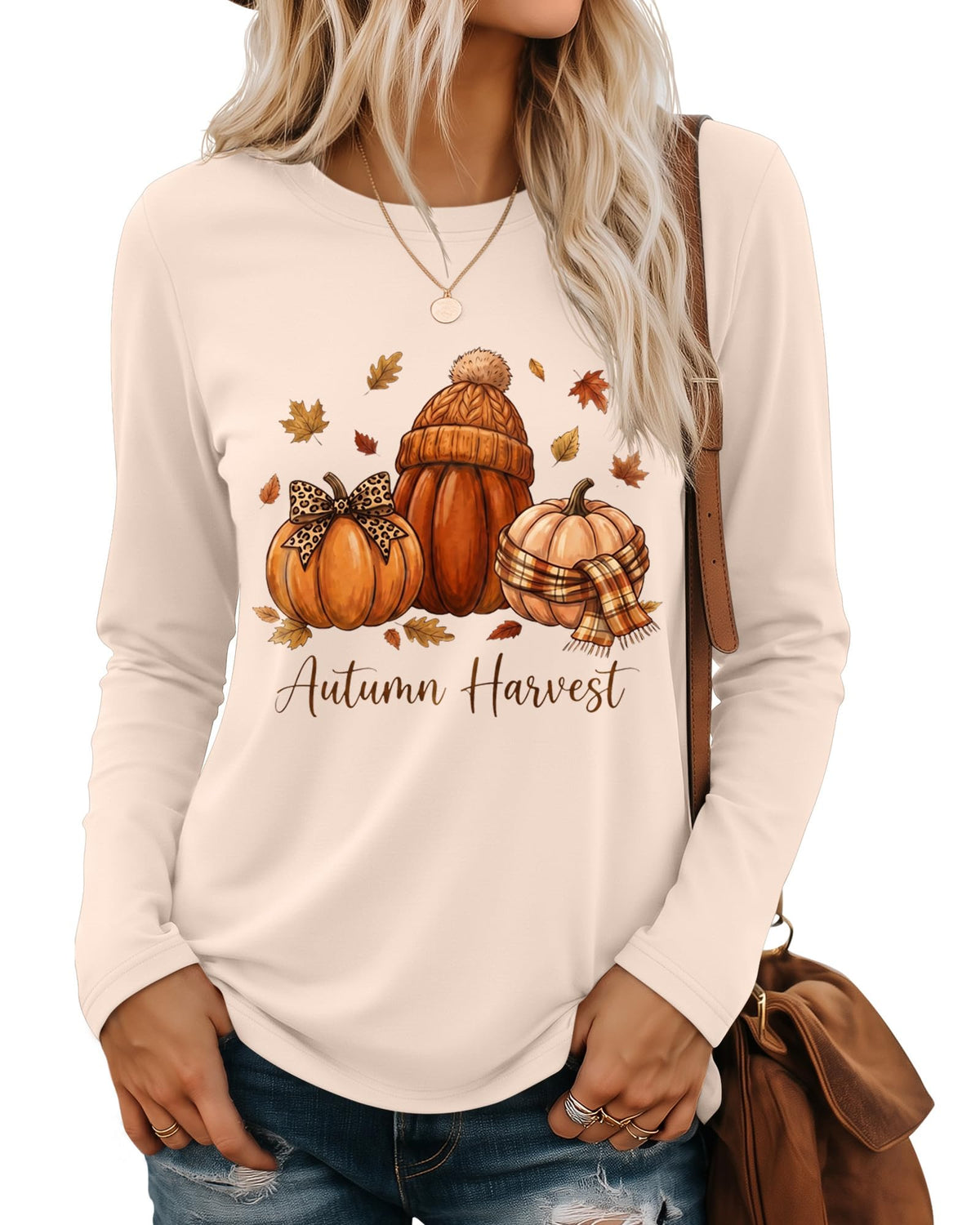 Huukeay Fall Shirts for Women Pumpkin Long Sleeve Tops