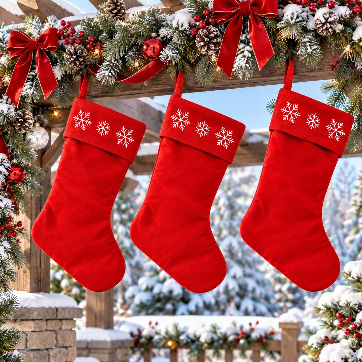 6 Pack Christmas Stockings18 Large Red Plush Christmas Stockings with White Faux Fur Cuff, Soft Thick Xmas Hanging Stockings for Fireplace Mantel, Family Holiday Decorations
