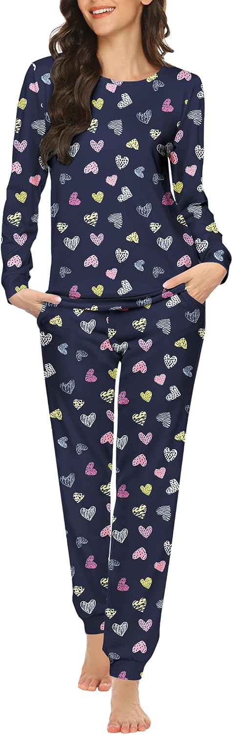 Ekouaer Womens Jogger Pajama Sets Long Sleeve Sleepwear Lounge Sets XS-XXL