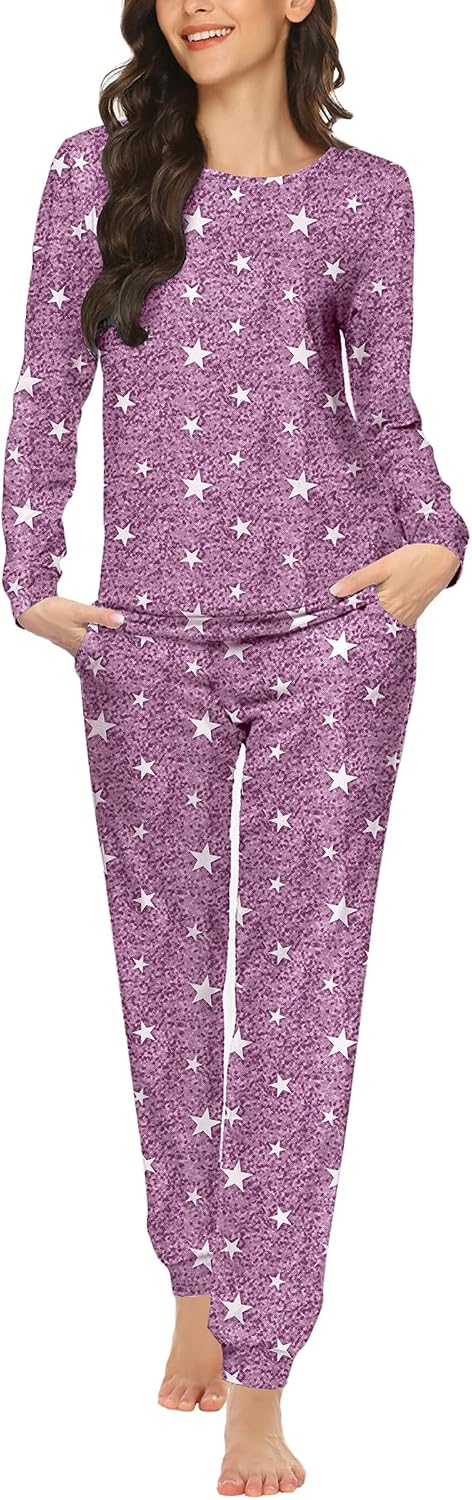 Ekouaer Womens Jogger Pajama Sets Long Sleeve Sleepwear Lounge Sets XS-XXL