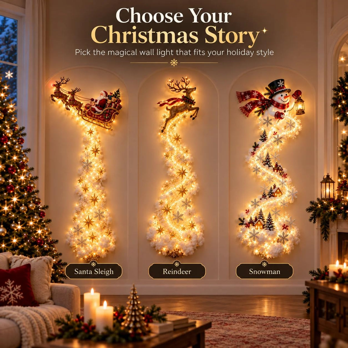 Christmas Magic Trail Wall Light -3D LED Glowing Christmas Scene Wall Decoration, Santa Sleigh Reindeer Hanging Decoration Indoor Holiday Decor for Living Room, Festive Xmas Gift，Train