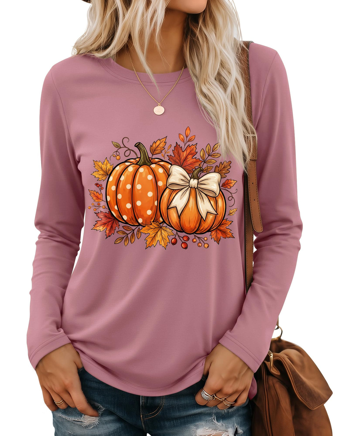Huukeay Fall Shirts for Women Pumpkin Long Sleeve Tops