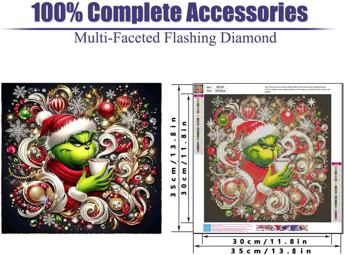 MjhRcll Christmas Diamond Art Kits for Adults,5D Diamond Painting Kits Full Round Drill,Diamond Dots Mosaic Kits for Home Decor 14X14 Inch