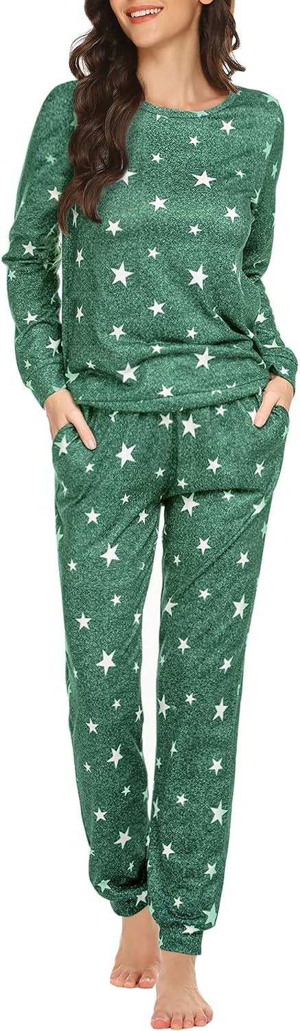 Ekouaer Womens Jogger Pajama Sets Long Sleeve Sleepwear Lounge Sets XS-XXL