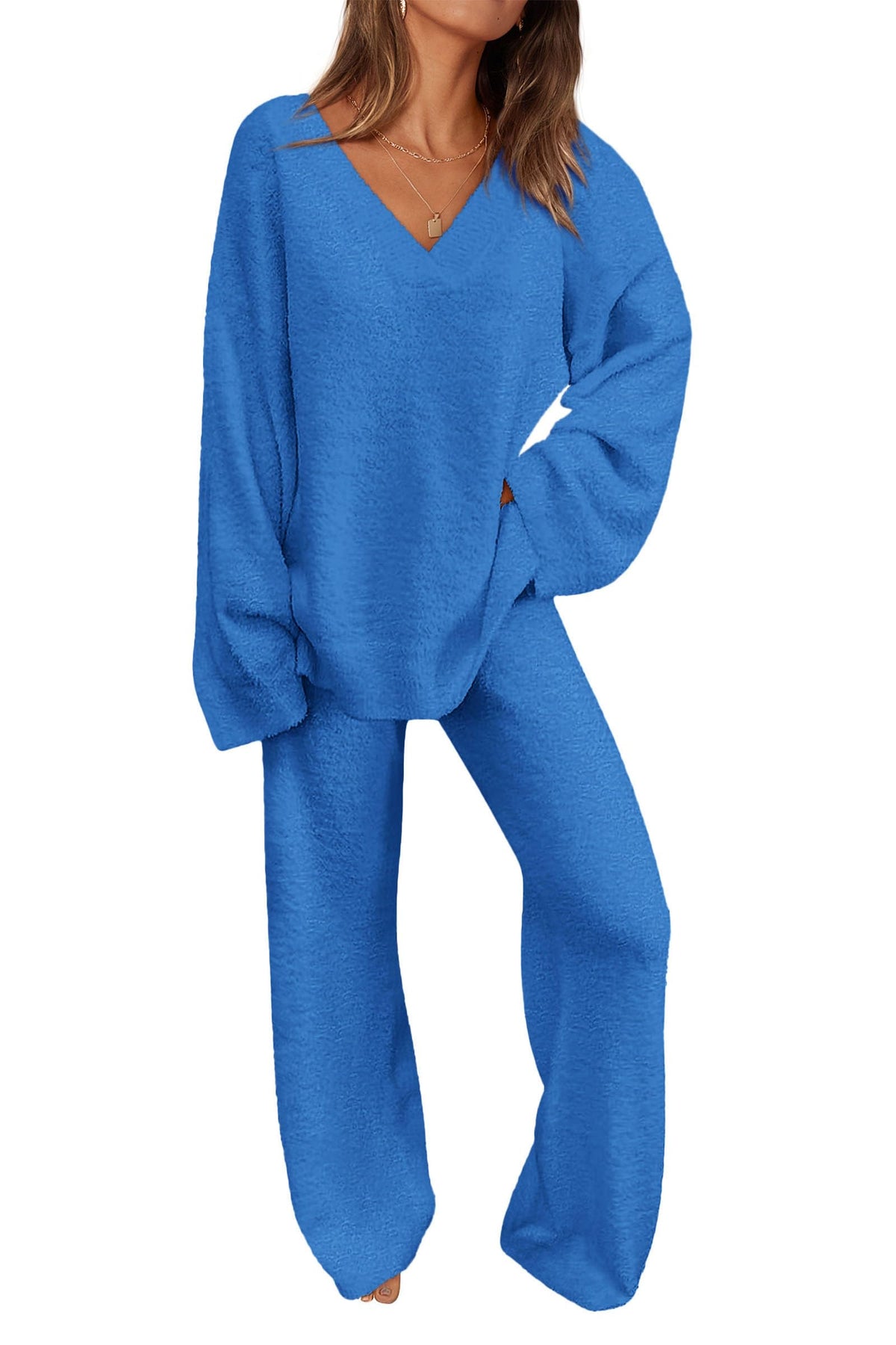 PRETTYGARDEN Lounge Sets for Women Fall 2 Piece Fuzzy Sweater Pajama Set