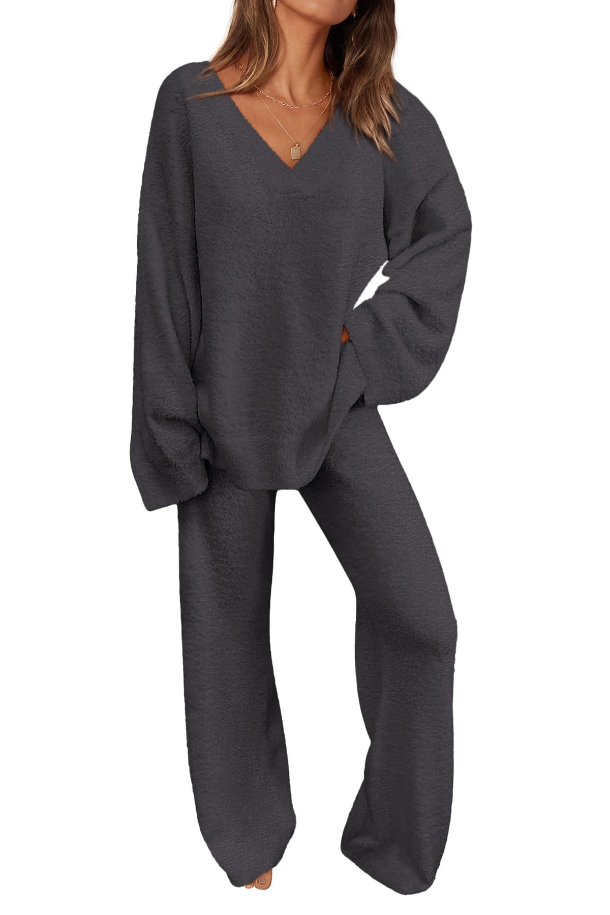 PRETTYGARDEN Lounge Sets for Women Fall 2 Piece Fuzzy Sweater Pajama Set