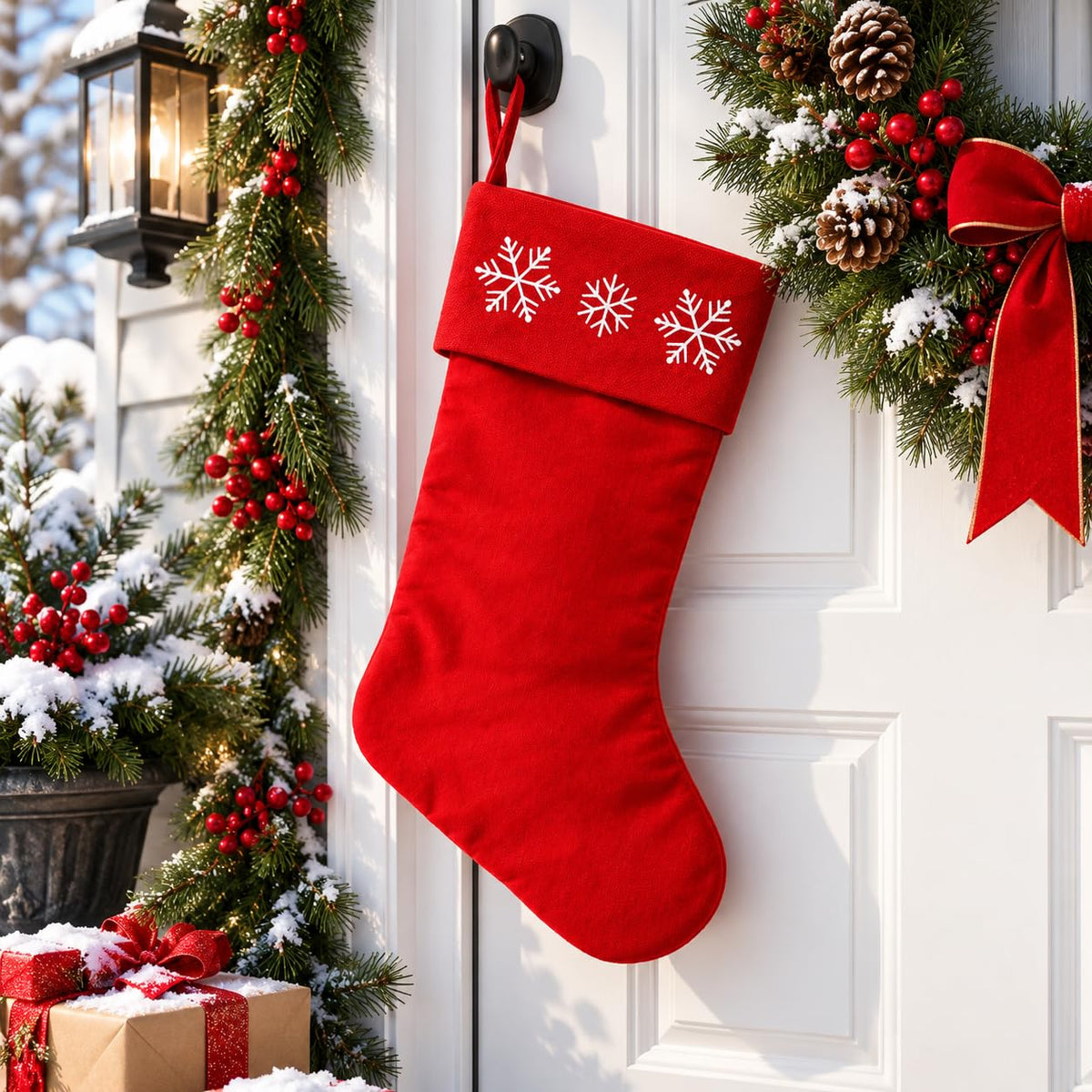 6 Pack Christmas Stockings18 Large Red Plush Christmas Stockings with White Faux Fur Cuff, Soft Thick Xmas Hanging Stockings for Fireplace Mantel, Family Holiday Decorations