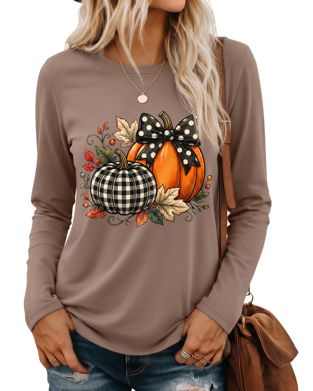 Huukeay Fall Shirts for Women Pumpkin Long Sleeve Tops