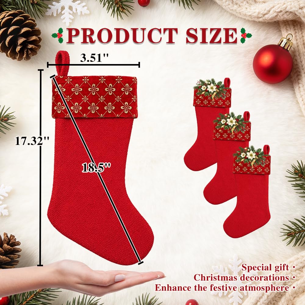 6 Pack Christmas Stockings18 Large Red Plush Christmas Stockings with White Faux Fur Cuff, Soft Thick Xmas Hanging Stockings for Fireplace Mantel, Family Holiday Decorations