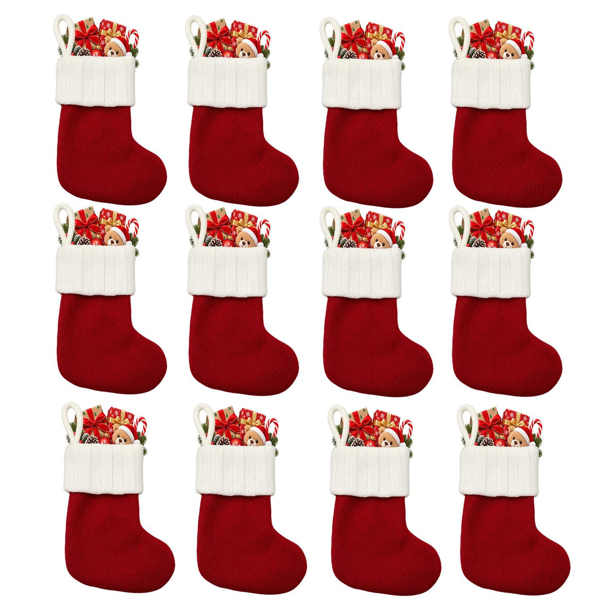 6 Pack Christmas Stockings18 Large Red Plush Christmas Stockings with White Faux Fur Cuff, Soft Thick Xmas Hanging Stockings for Fireplace Mantel, Family Holiday Decorations