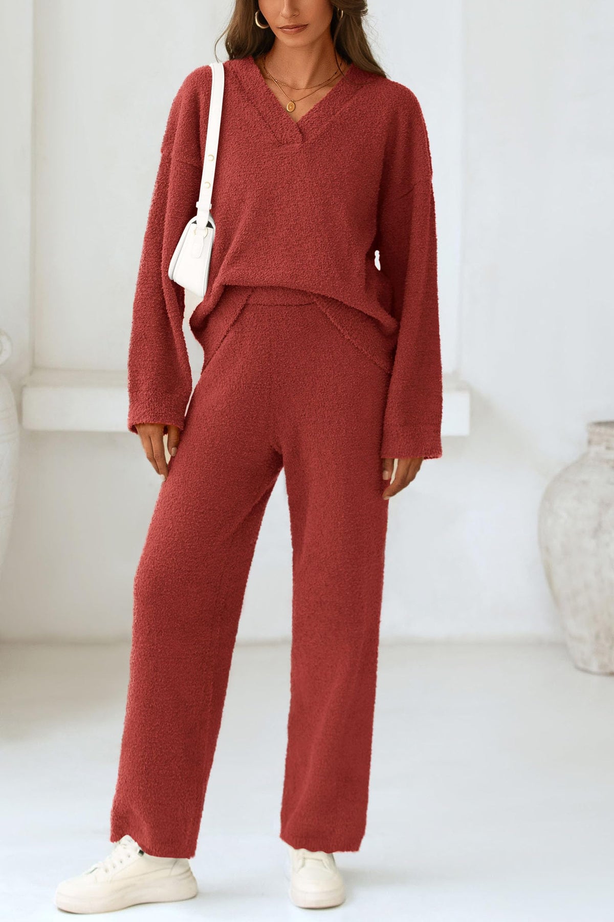 PRETTYGARDEN Lounge Sets for Women Fall 2 Piece Fuzzy Sweater Pajama Set