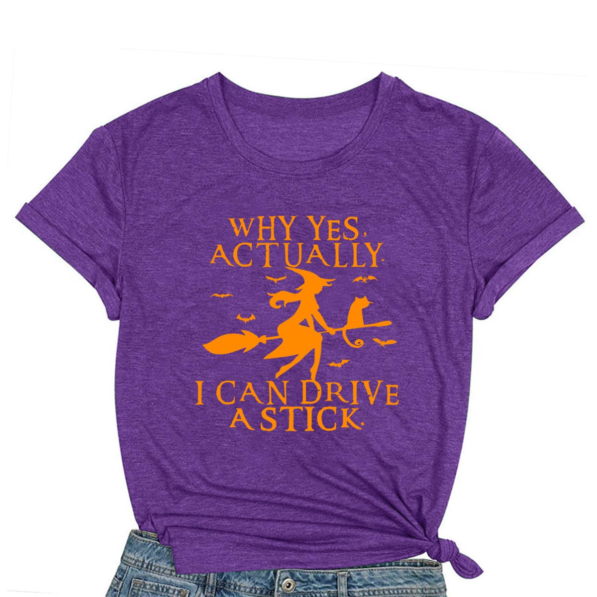 Women Halloween Shirt Why Yes I Can Drive A Stick Tshirt Halloween Witch Sarcastic Tee Tops