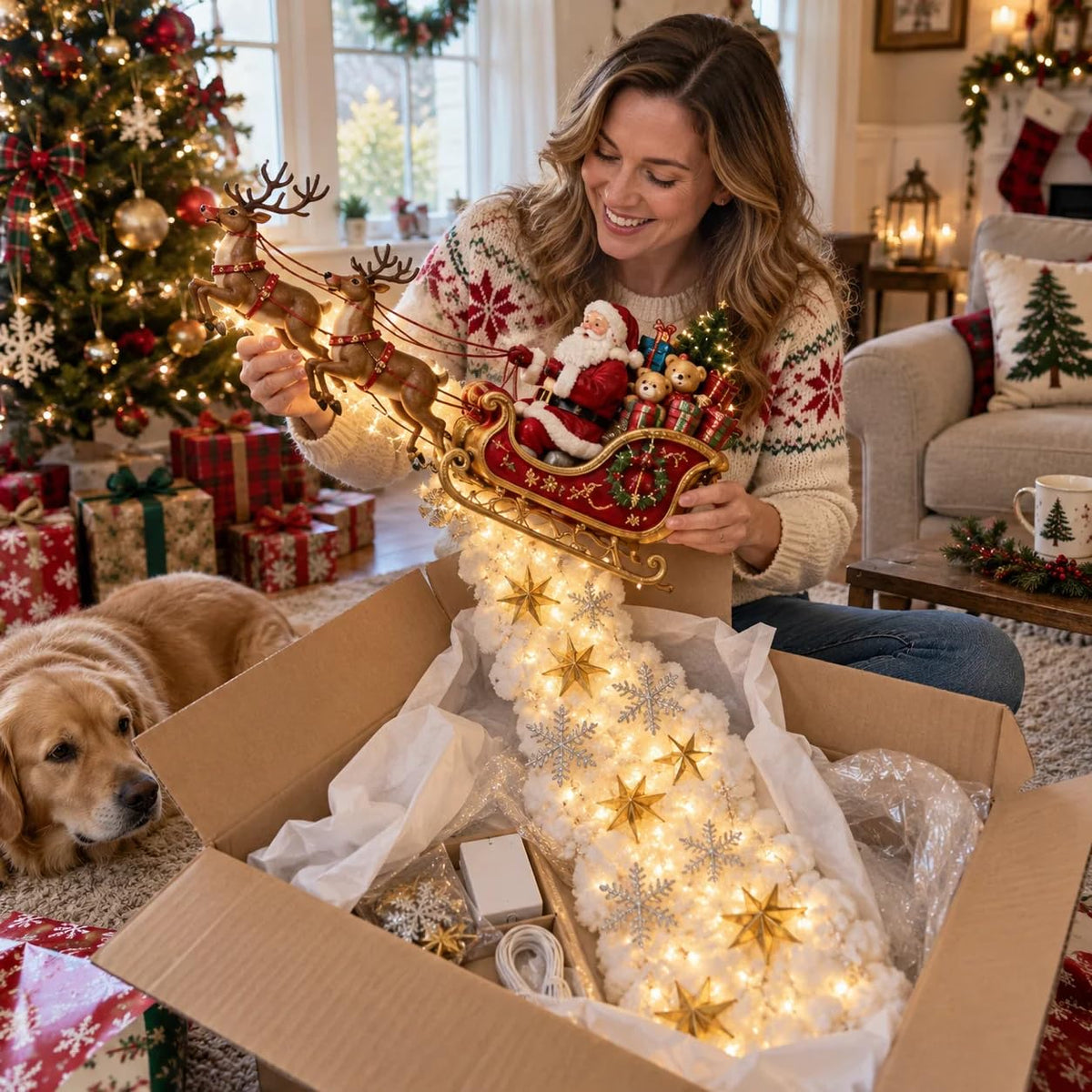 Christmas Magic Trail Wall Light -3D LED Glowing Christmas Scene Wall Decoration, Santa Sleigh Reindeer Hanging Decoration Indoor Holiday Decor for Living Room, Festive Xmas Gift，Train