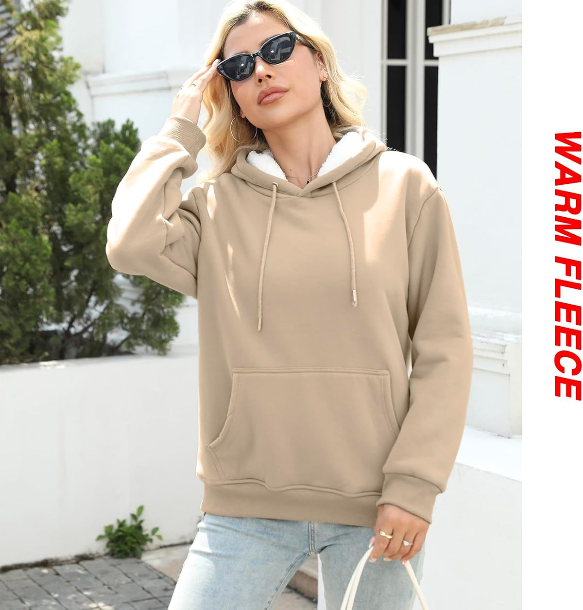 Women's Sherpa Lined Hoodie, Warm Fleece Pullover Sweatshirt with Pocket