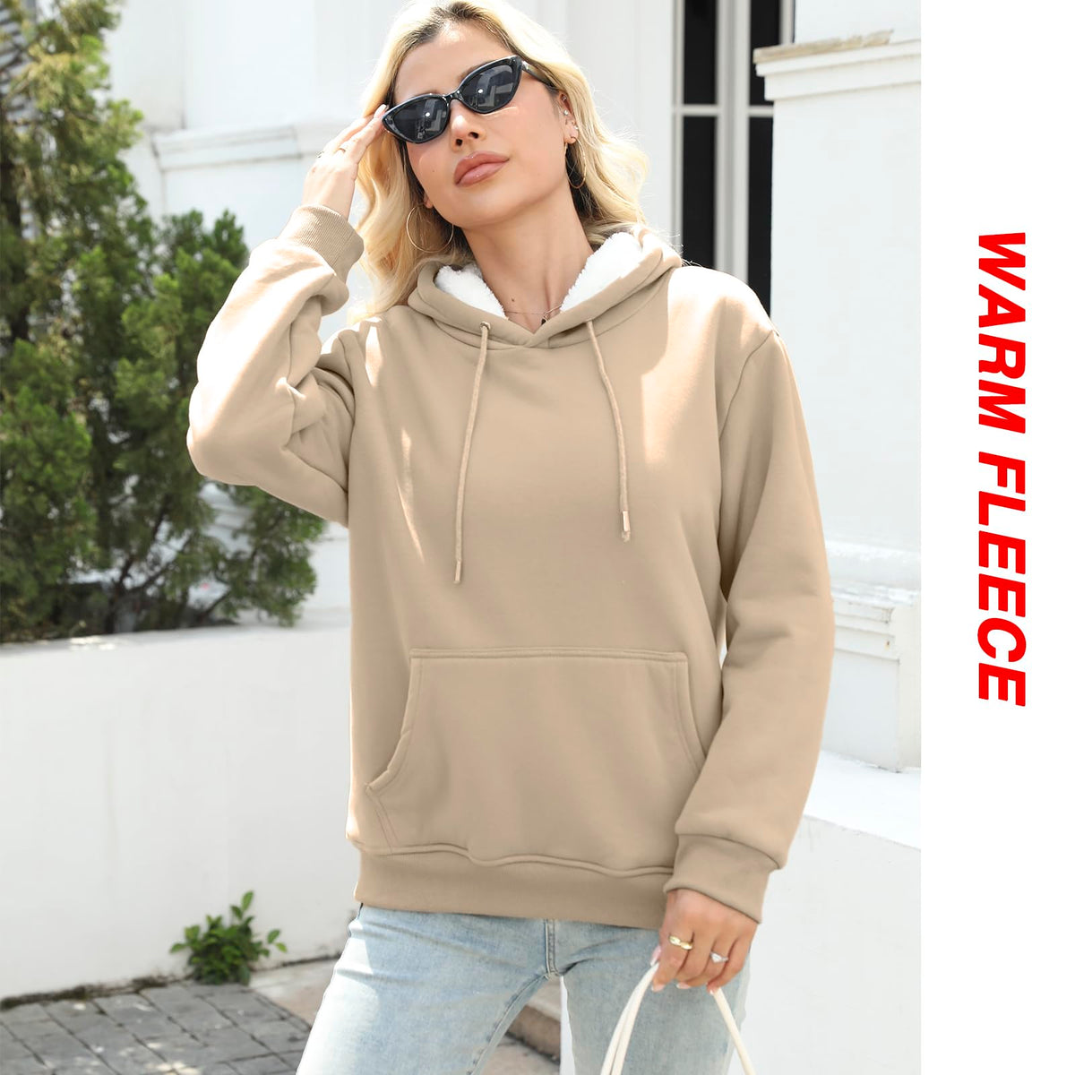 Women's Sherpa Lined Hoodie, Warm Fleece Pullover Sweatshirt with Pocket