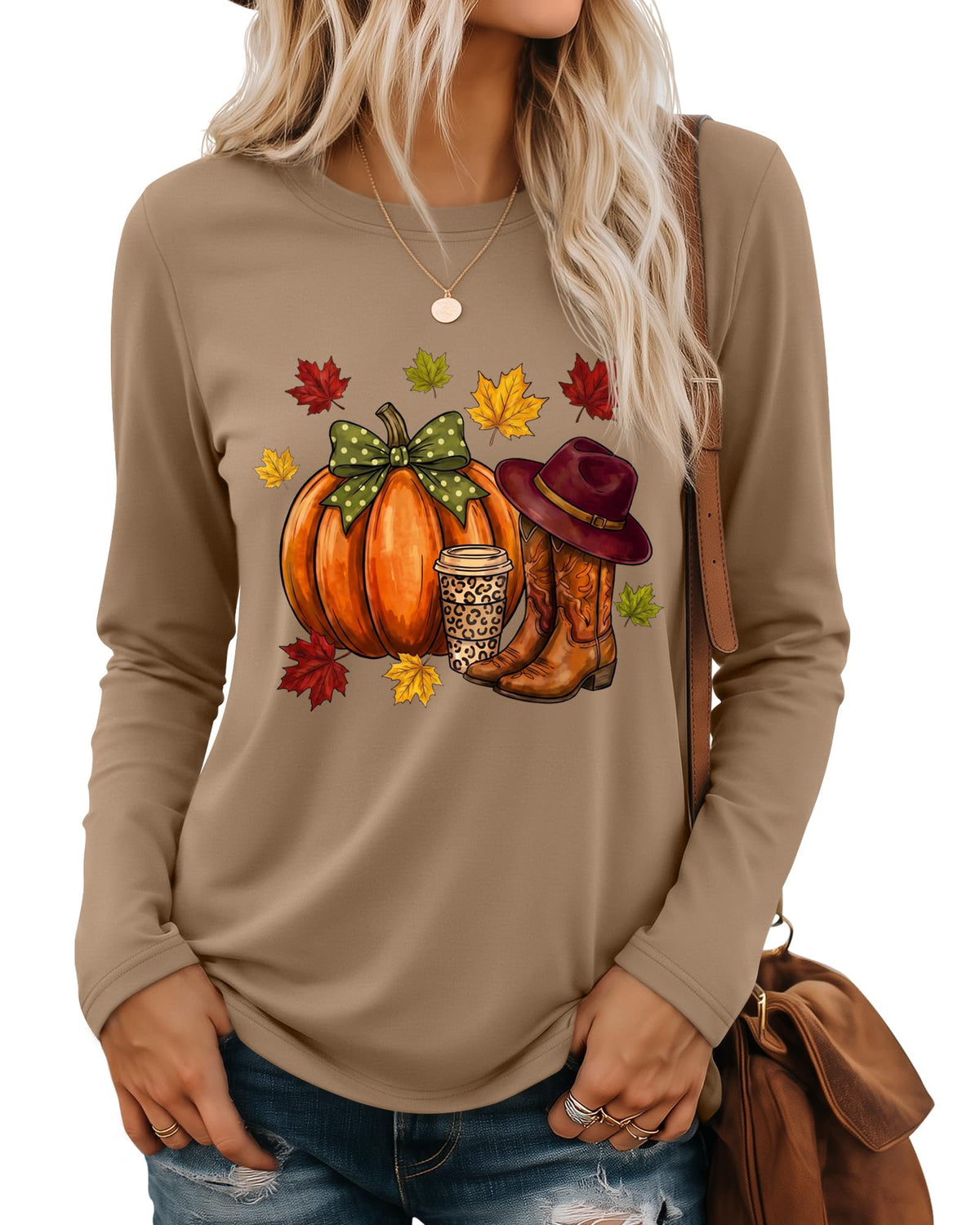Huukeay Fall Shirts for Women Pumpkin Long Sleeve Tops