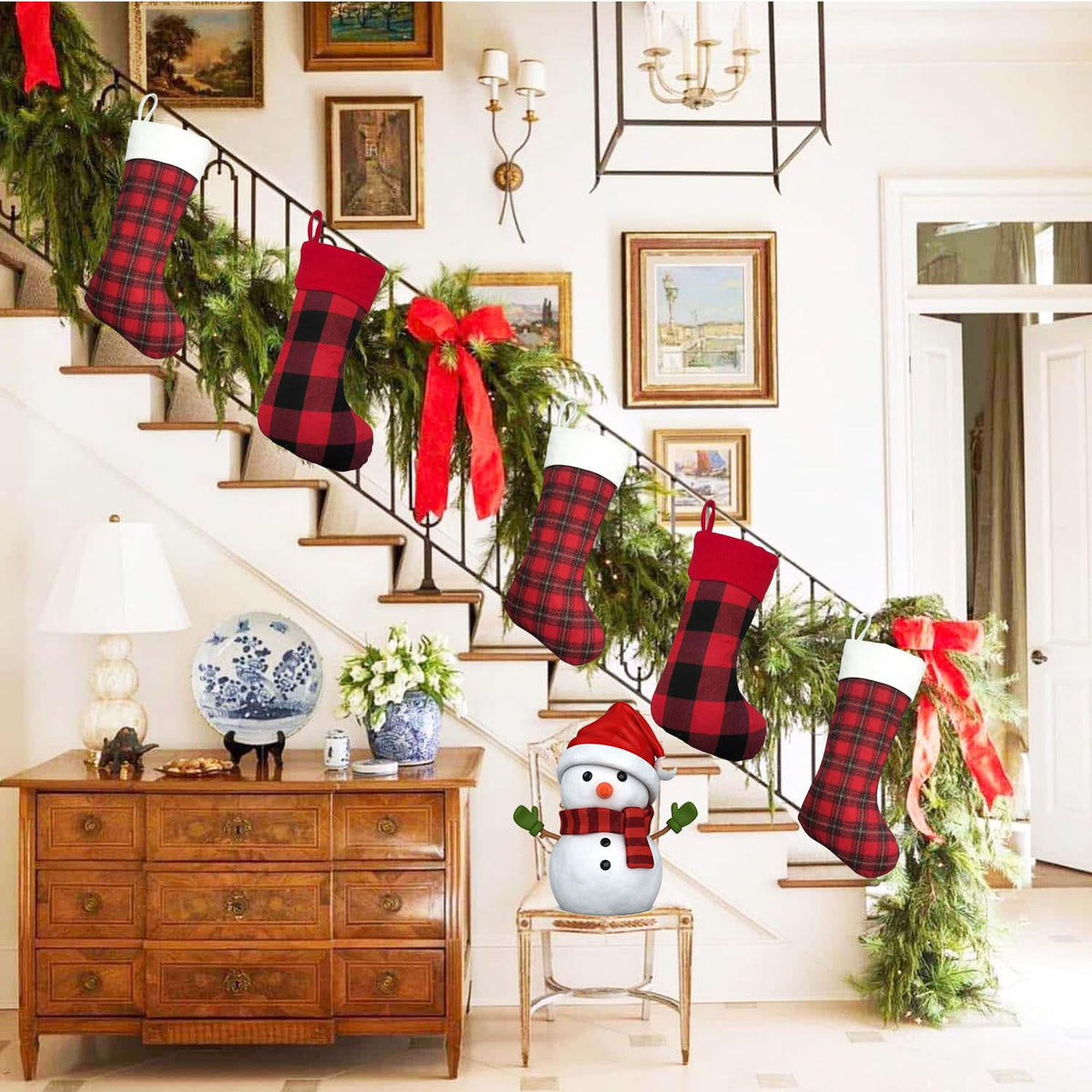 6 Pack Christmas Stockings18 Large Red Plush Christmas Stockings with White Faux Fur Cuff, Soft Thick Xmas Hanging Stockings for Fireplace Mantel, Family Holiday Decorations