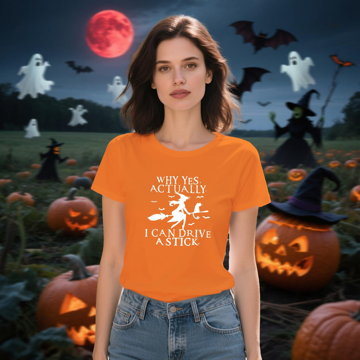 Women Halloween Shirt Why Yes I Can Drive A Stick Tshirt Halloween Witch Sarcastic Tee Tops