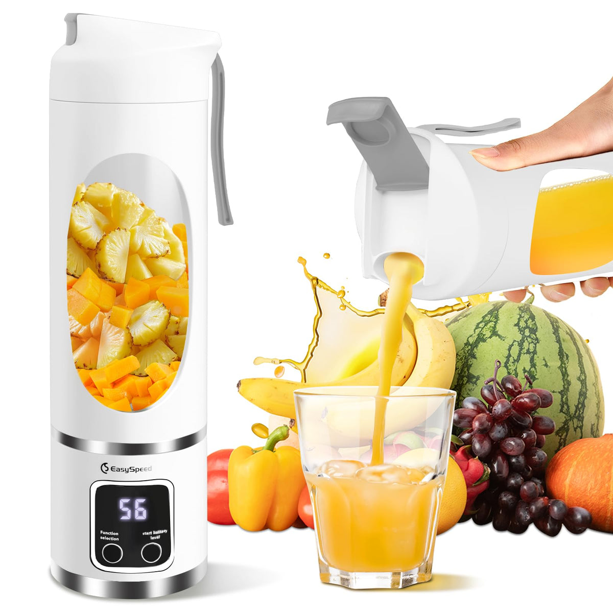 EASYSPEED Portable Blender Electric USB-C, 500ML Personal Juicer for Shakes, 12 Blades, 1500mAh Rechargeable, BPA Free, 18oz Small Blender with Leakproof Lid & Sip Spout, Mixing, Compact