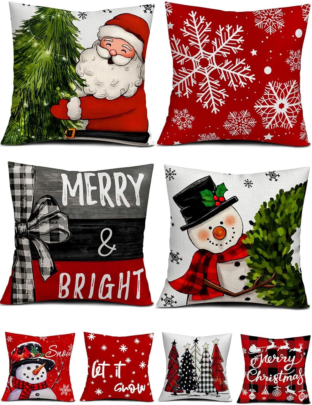 multiwins Christmas Pillow Covers 18x18 4Pcs Double-Sided Print Home Decor