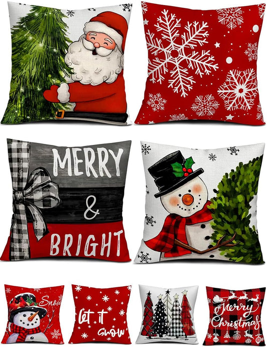 multiwins Christmas Pillow Covers 18x18 4Pcs Double-Sided Print Home Decor