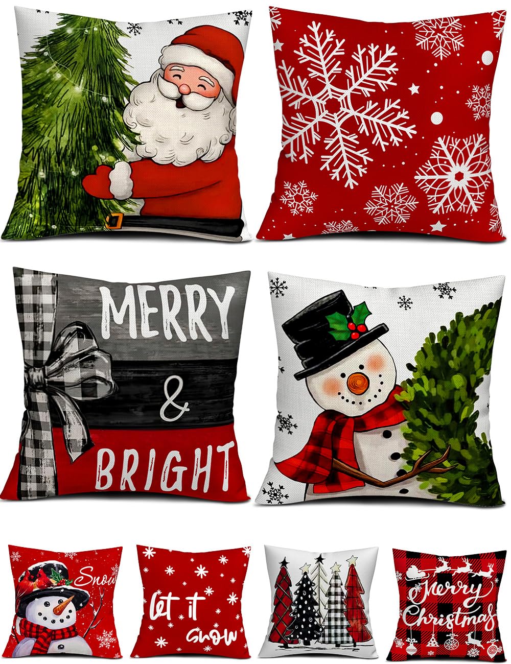 multiwins Christmas Pillow Covers 18x18 4Pcs Double-Sided Print Home Decor