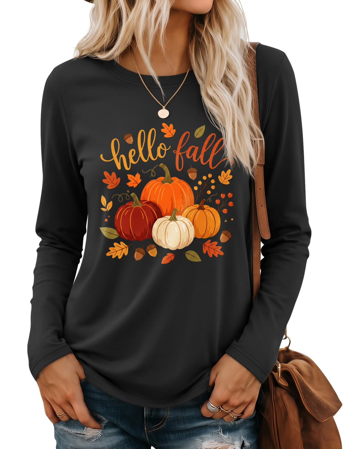 Huukeay Fall Shirts for Women Pumpkin Long Sleeve Tops