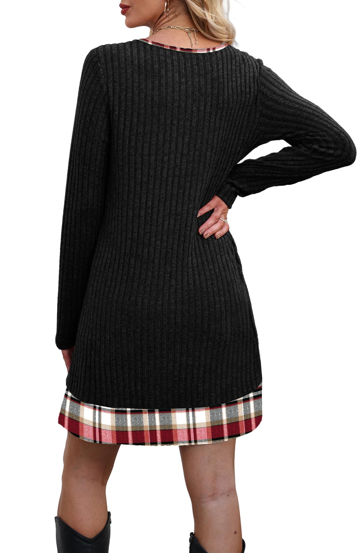 OFEEFAN Fall Dresses for Women 2026 Long Sleeve Sweater Dress Color Block