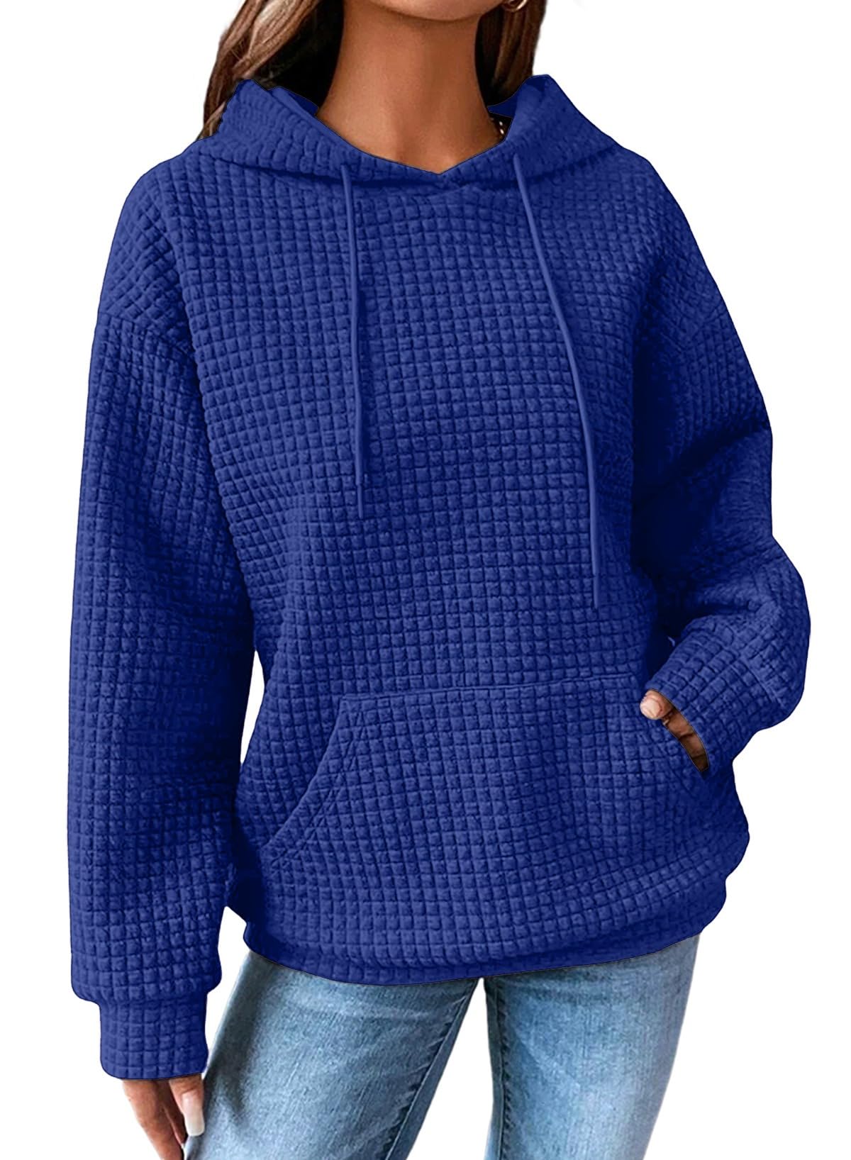 SHEWIN Women Fall Waffle Hoodies Pullover Tops Hooded Sweatshirt