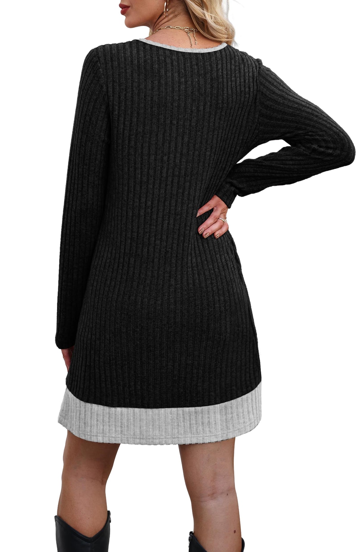 OFEEFAN Fall Dresses for Women 2026 Long Sleeve Sweater Dress Color Block