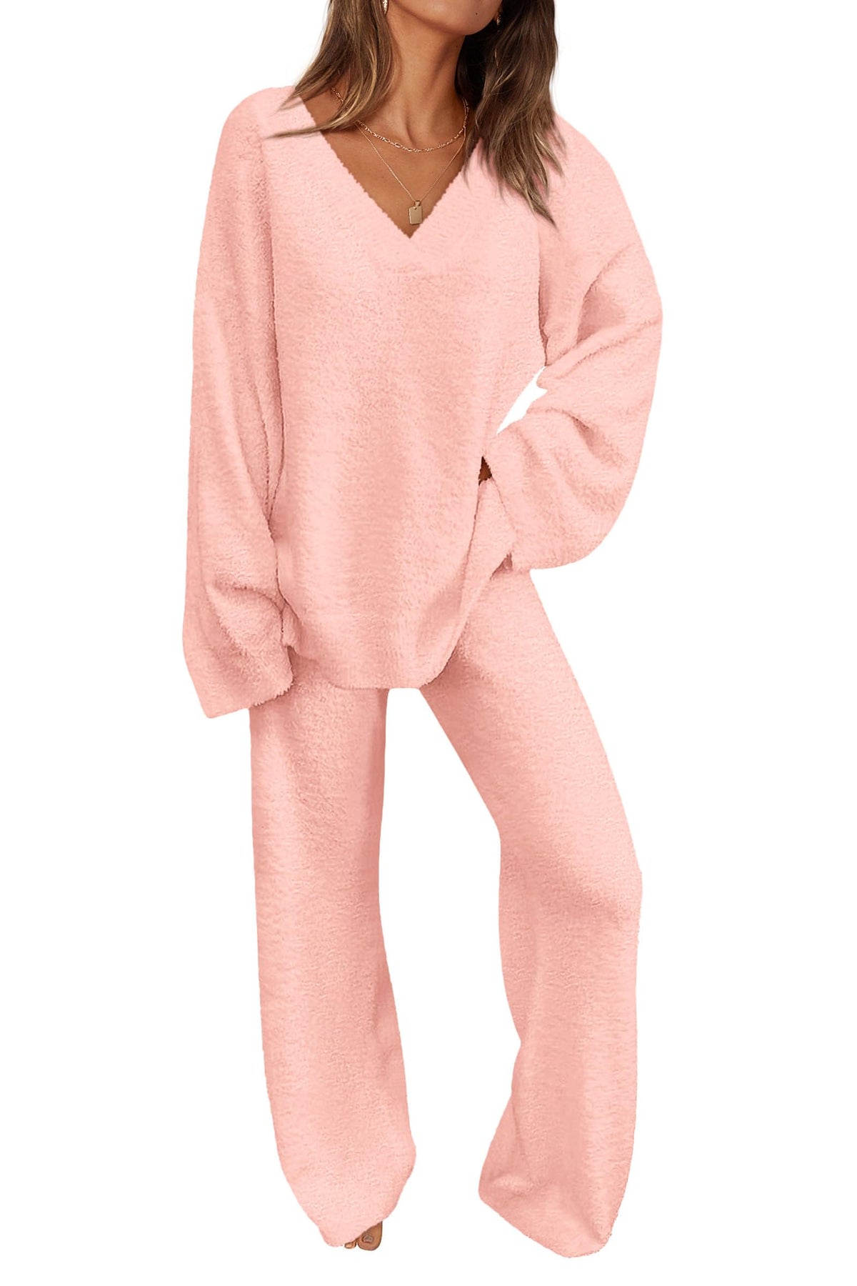PRETTYGARDEN Lounge Sets for Women Fall 2 Piece Fuzzy Sweater Pajama Set